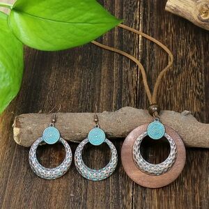 💎New Bronze Color Vintage Design Round Earrings & Necklace Set